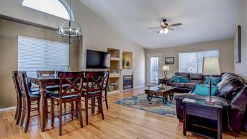 Smart TV, fireplace, DVD player, table football