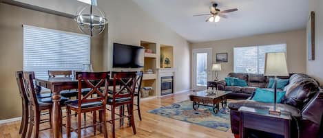 Smart TV, fireplace, DVD player, table football