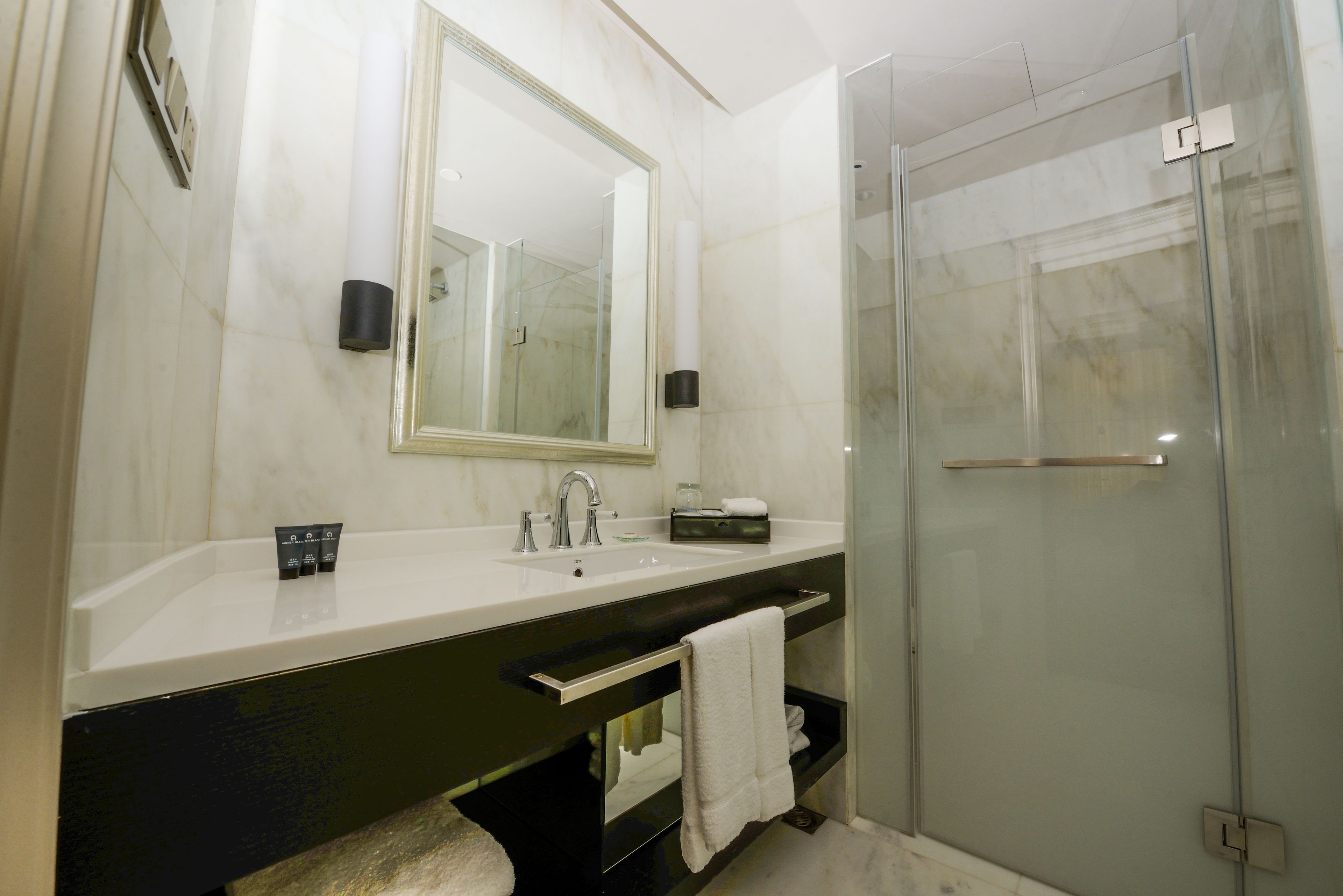 shower, free toiletries, hair dryer, bathrobes