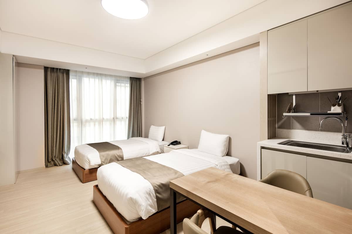 Blackout curtains, free WiFi, bed sheets