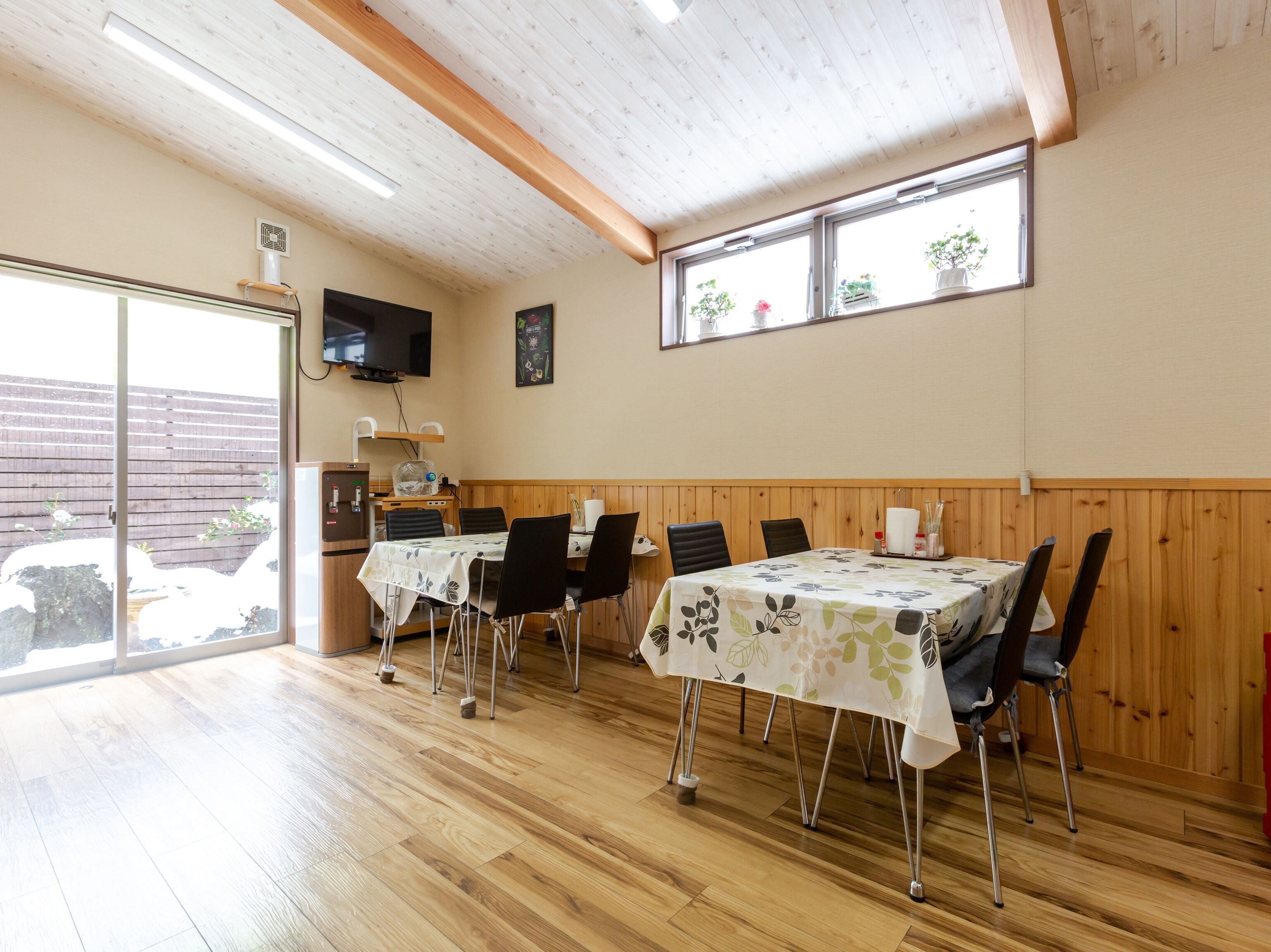 mini-fridge, microwave, electric kettle