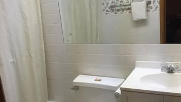 Combined shower/tub, towels