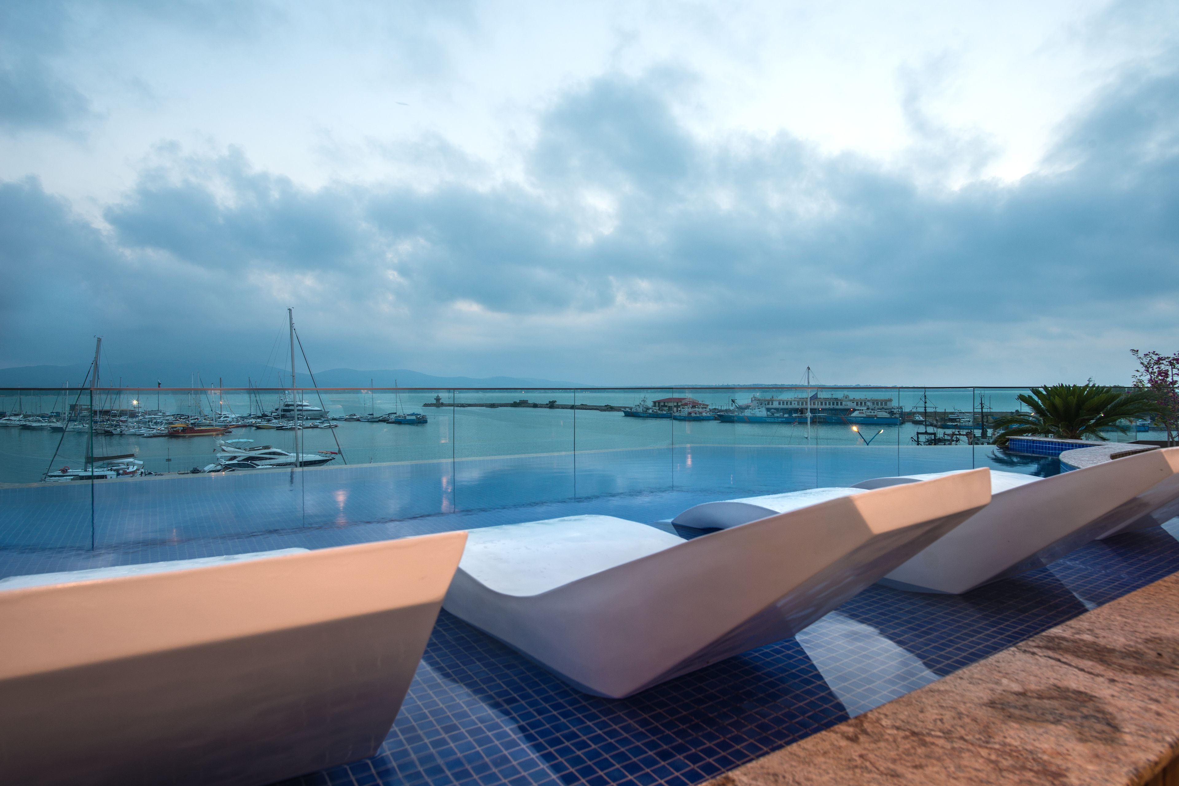 outdoor pool, pool loungers