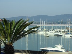 Piscine extérieure, chaises longues