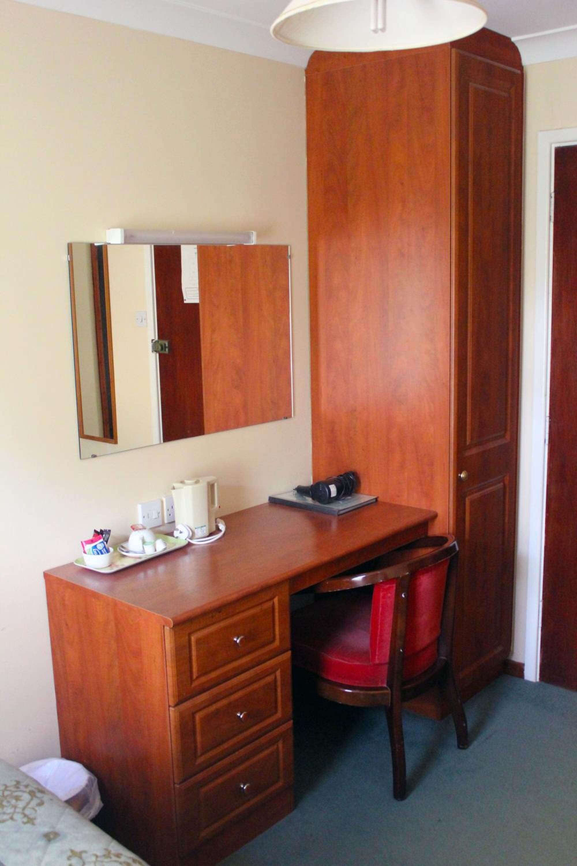 desk, blackout curtains, free wifi, bed sheets