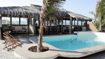 Outdoor pool, sun loungers