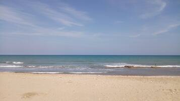 A beach with a clear sky and calm sea.