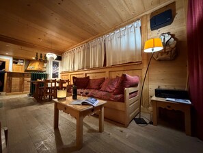 Smart TV, fireplace, DVD player, stereo - Charming apartment in a chalet facing Mont Blanc and close to the slopes. (Combloux)