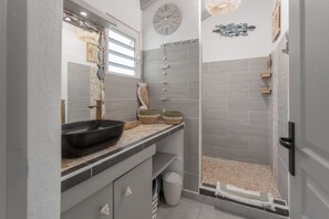 Suihku, hiustenkuivaaja, pyyhkeet, vessapaperi