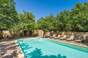 Outdoor pool, pool loungers