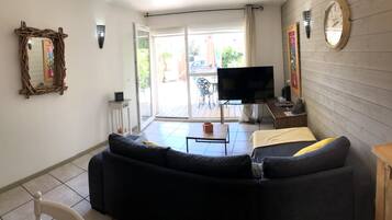 Televisie, een dvd-speler en boeken