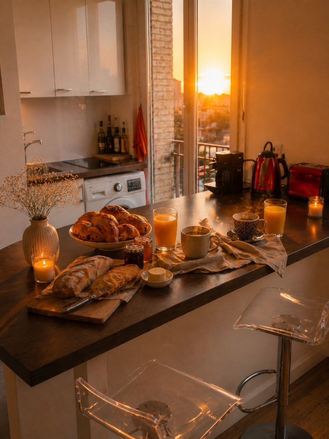 Cafetière/bouilloire, réfrigérateur, micro-ondes, four