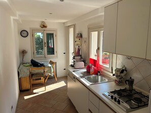 Fridge, microwave, oven, dishwasher