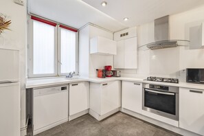 Fridge, microwave, oven, dishwasher