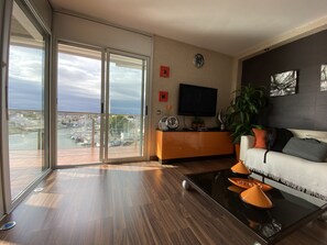 Télévision, cheminée, livres