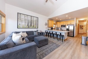 智能电视、壁炉、DVD 播放器、书