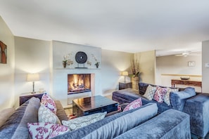 Smart TV, fireplace, video games, DVD player