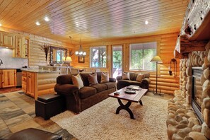 تلفزيون ذكي، مدفأة، كُتُب، مكتبة فيديو