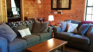 Smart-tv, een open haard, videospelletjes en een dvd-speler