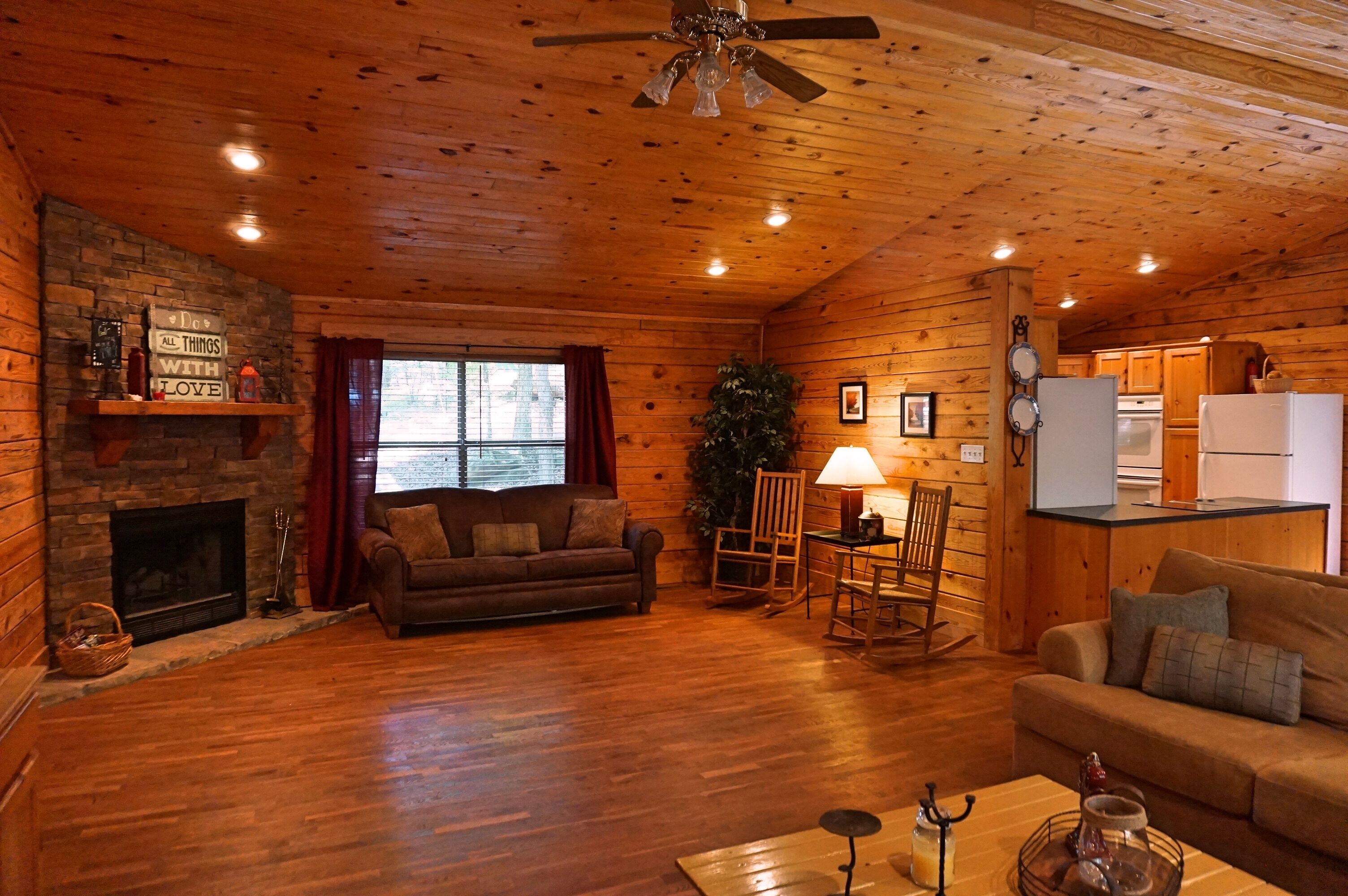 Smart TV, fireplace, DVD player, books