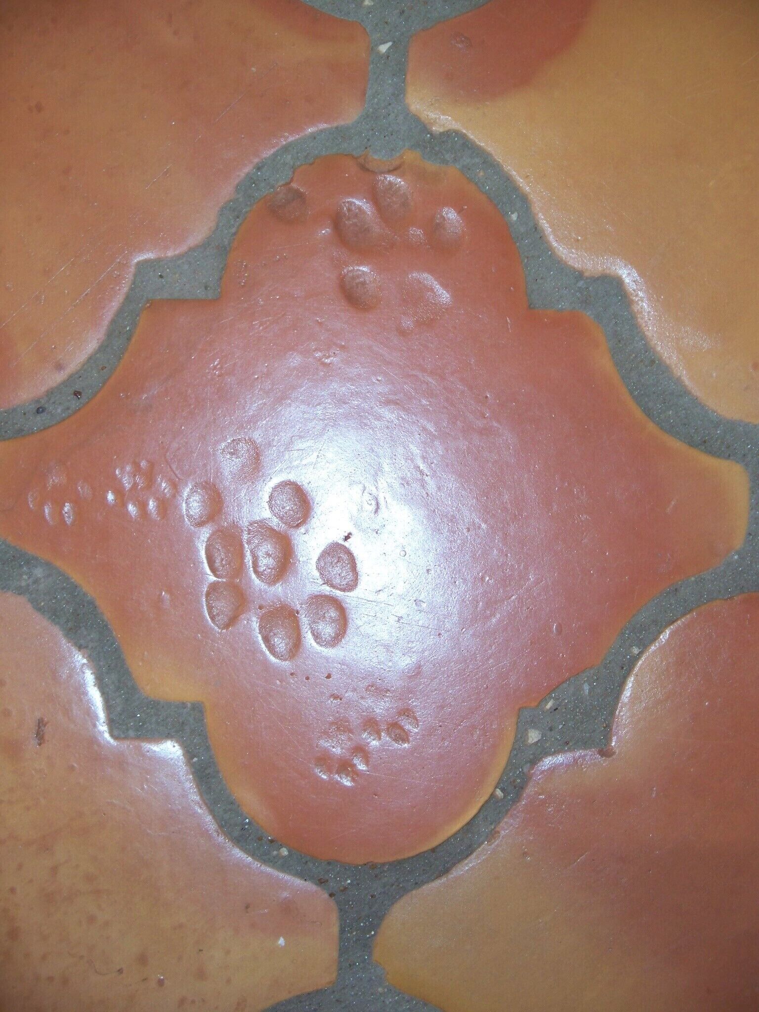 Primer plano de un suelo de baldosas con un diseño central.