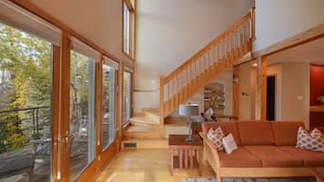 Smart TV, fireplace, table tennis, books