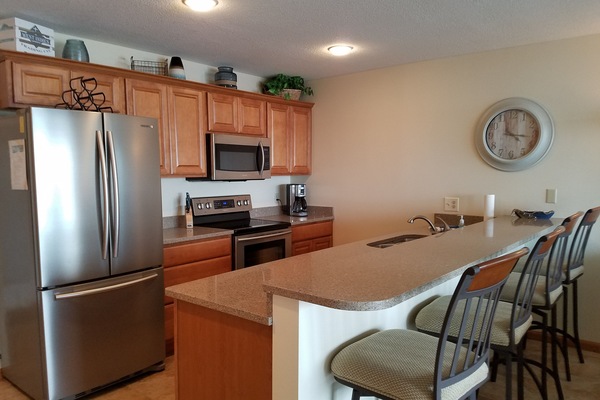 Stainless appliances, granite, dishwasher, blender, mixer, toaster, the works!