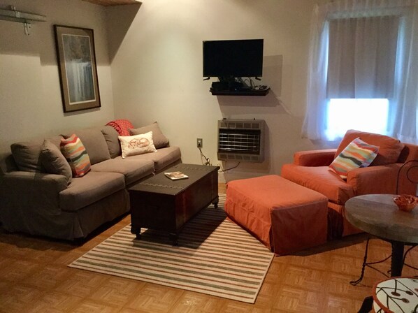 Smart TV, DVD player, books, video library