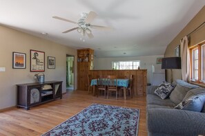 Smart TV, fireplace, video games, books