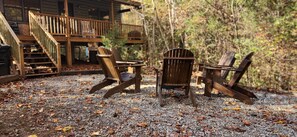 Terrace/patio - In the Woods feel, Walk to Town, Hot tub! Dogs Welcome, Fire Pit (Helen)