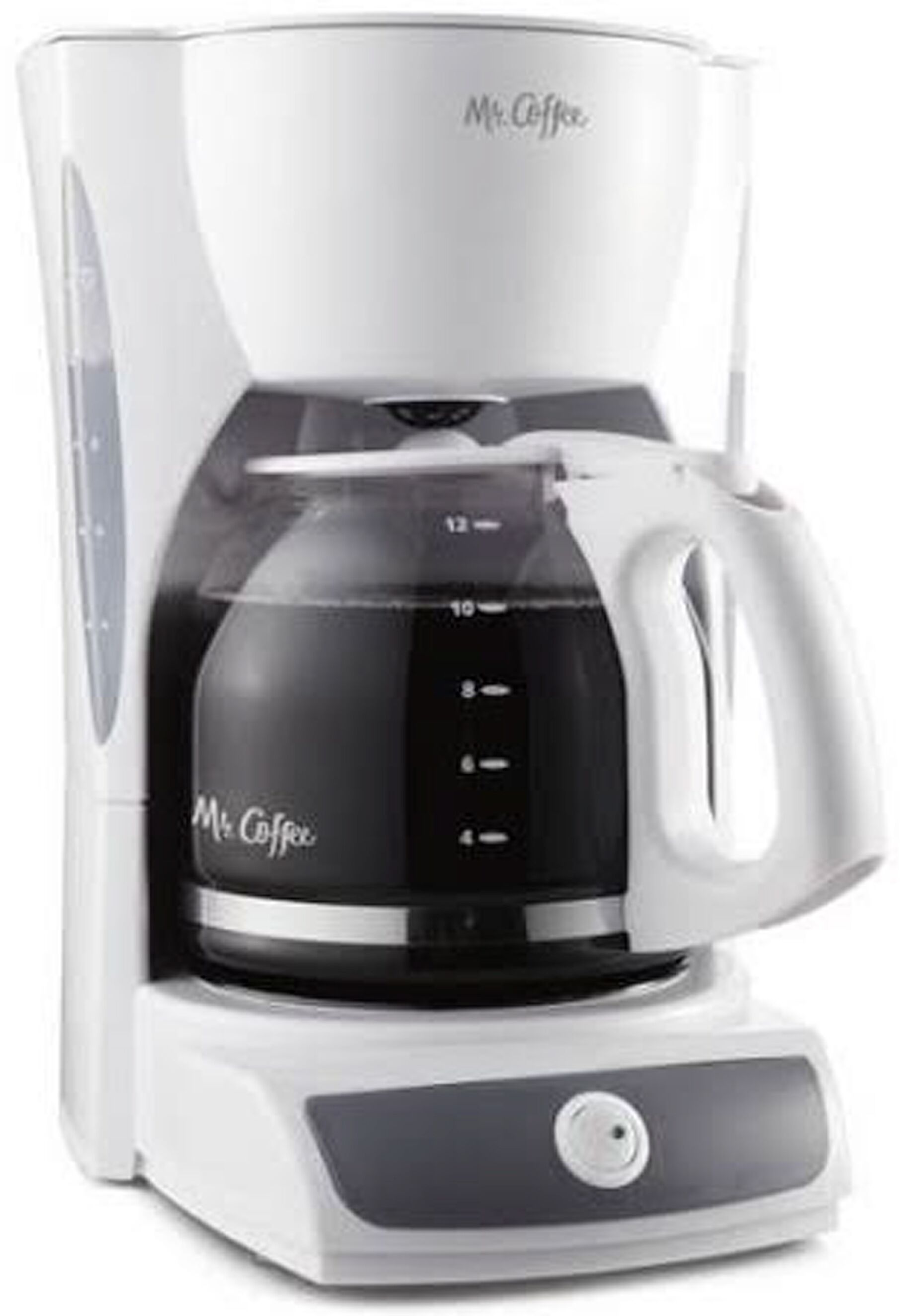 A Mr. Coffee coffee maker with a digital display and a single coffee pot.