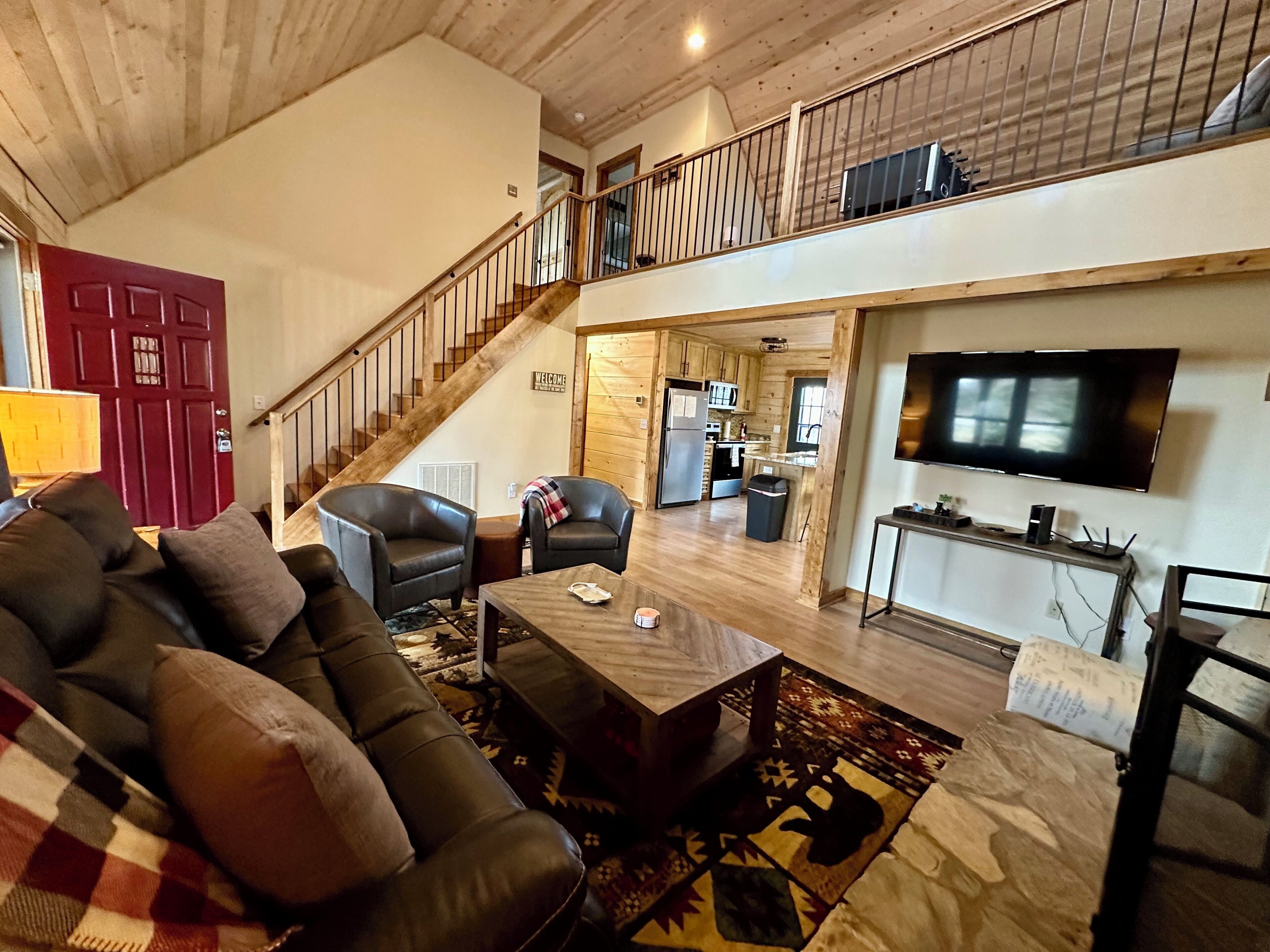 Smart TV, fireplace, DVD player, foosball