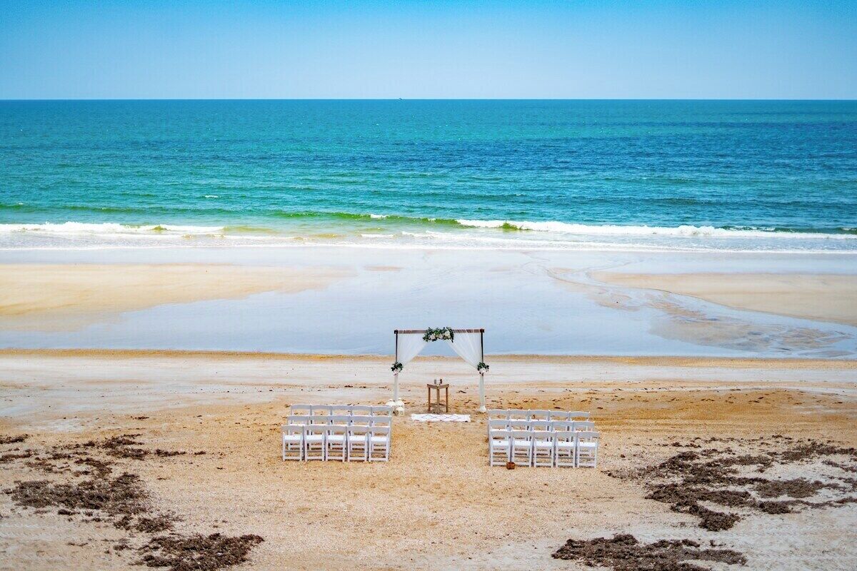 On the beach, sun loungers