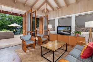 TV, DVD player, books, stereo