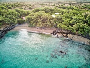 On the beach, sun-loungers, beach towels