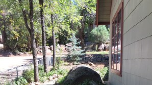 A stone pathway leading to a building with a window. - Historic Dowtown Home.  Walk To shops, Restaurants, NAU (Flagstaff)
