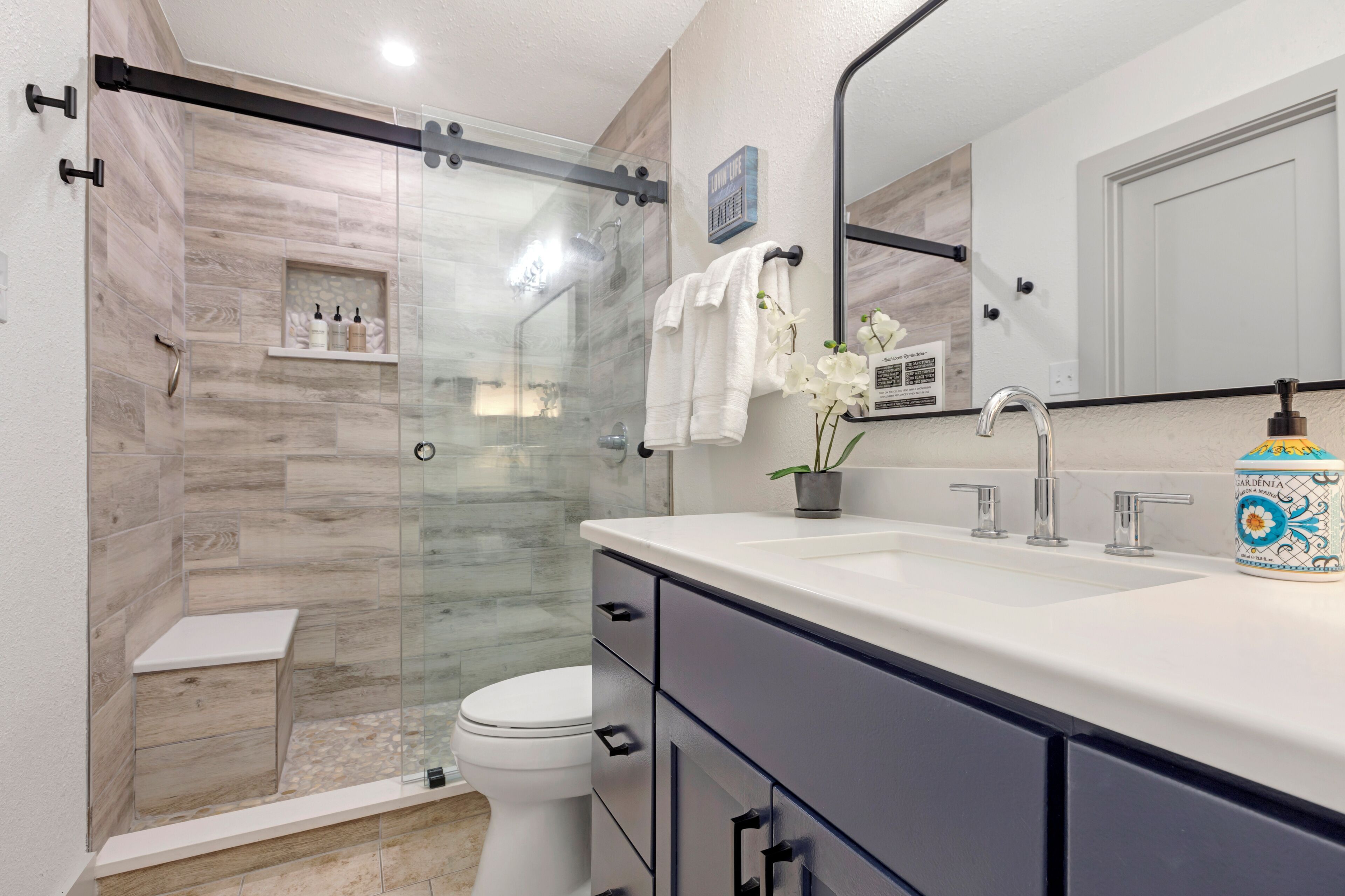 Combined shower/tub, hair dryer