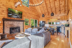 Smart TV, fireplace, video games, DVD player