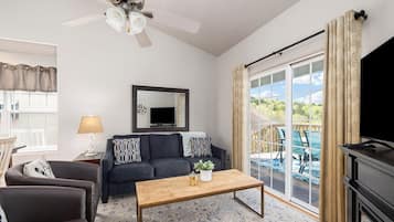 Smart TV, fireplace, stereo