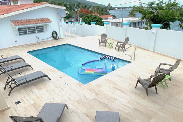 Added in 2021, heated pool behind the home. Pool floats and toys included!