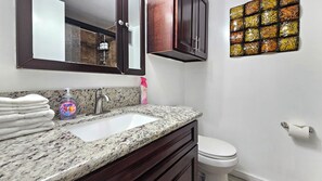 Shower, hair dryer, towels, soap - Great Remodel of Marine Surf Studio w/ Lanai, Queen Bed +Kitchen #1708 (Honolulu)