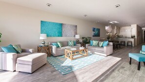 Smart TV, fireplace, DVD player, books