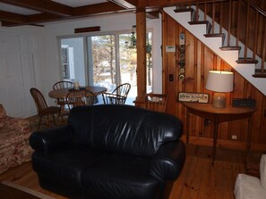 Smart TV, fireplace, DVD player, books