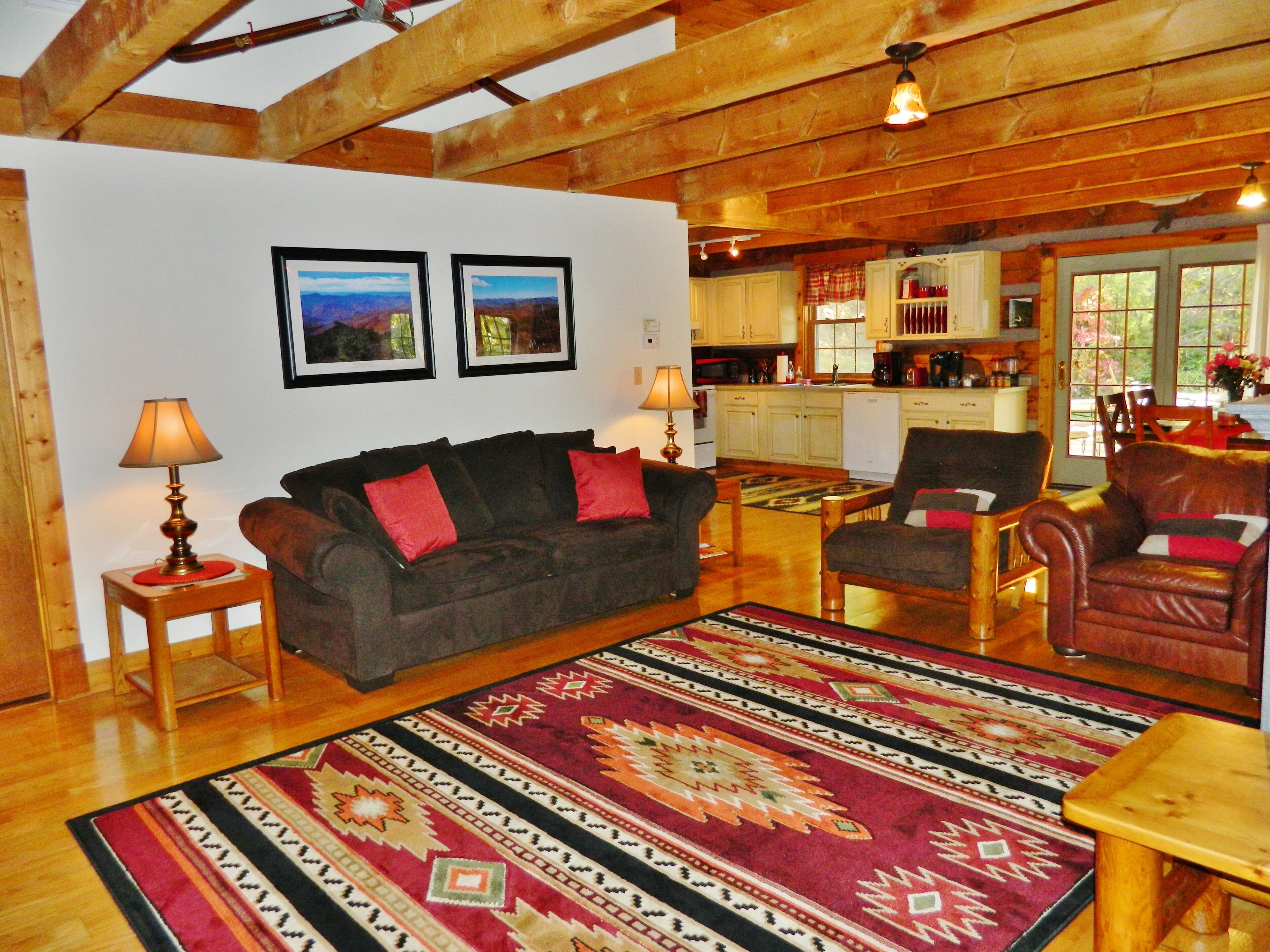 TV connectée, cheminée, lecteur de DVD, livres