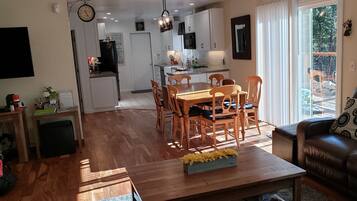 Smart TV, fireplace, DVD player, foosball