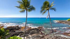 On the beach, sun loungers, beach towels - Ocean Front Top Floor Condo/Free WiFi & Parking/Pool/Jacuzzi/Grill/Beach Equipmt (Kailua-Kona)