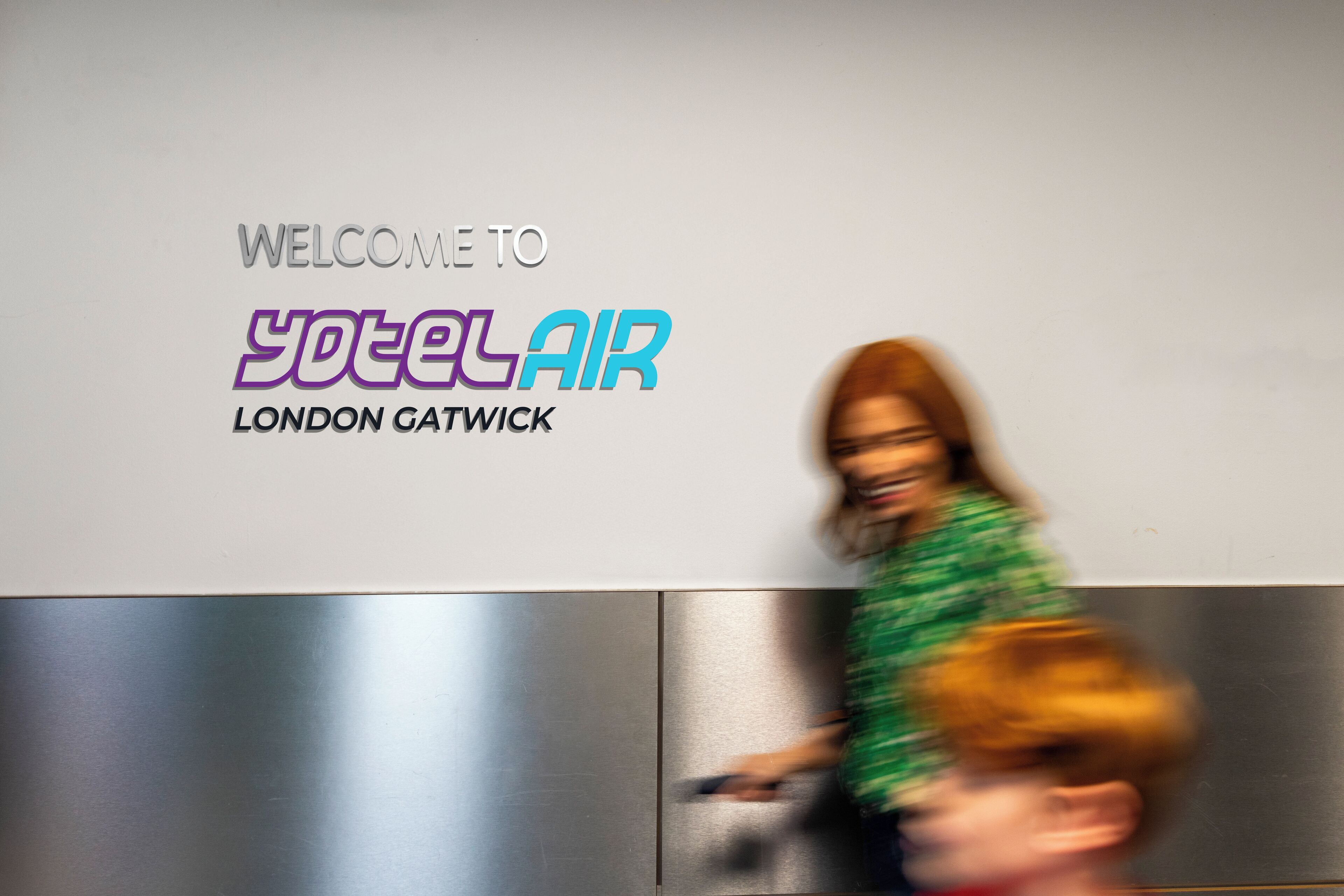 A sign with the text "WELCOME TO YOTEL AIR LONDON GATWICK".