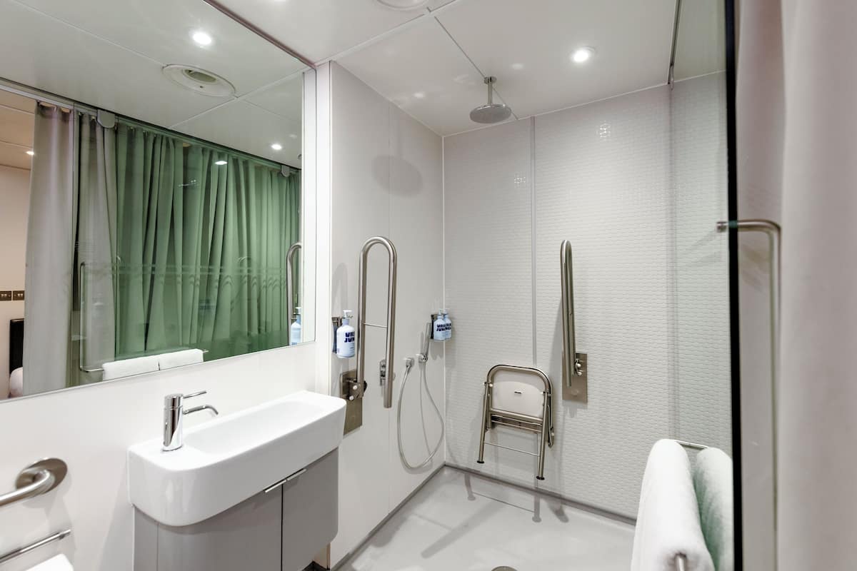 shower, free toiletries, hair dryer, towels