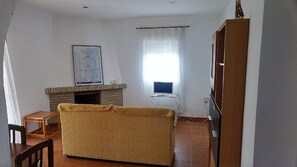 Fernseher, Kamin, DVD-Player, Bücher