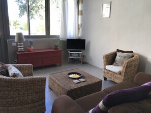 Smart TV, DVD player, mesa de pingue-pongue, livros